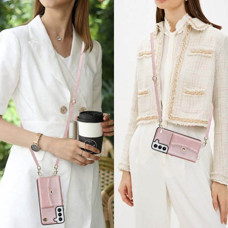 For Samsung Galaxy S22 5G RFID Card Slot Leather Phone Case with Long Lanyard