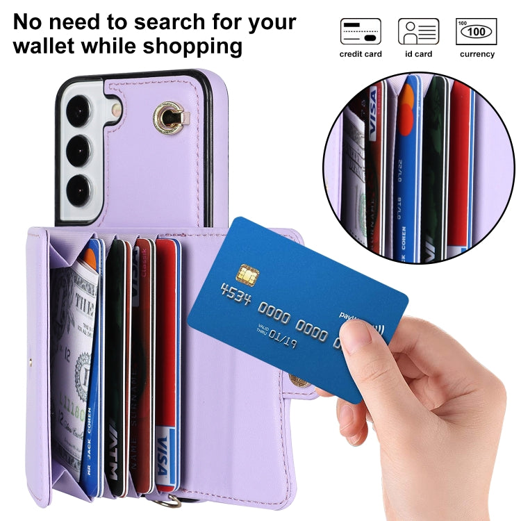 For Samsung Galaxy S22 5G RFID Card Slot Leather Phone Case with Long Lanyard