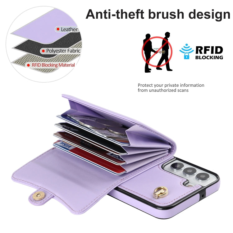 For Samsung Galaxy S22 5G RFID Card Slot Leather Phone Case with Long Lanyard