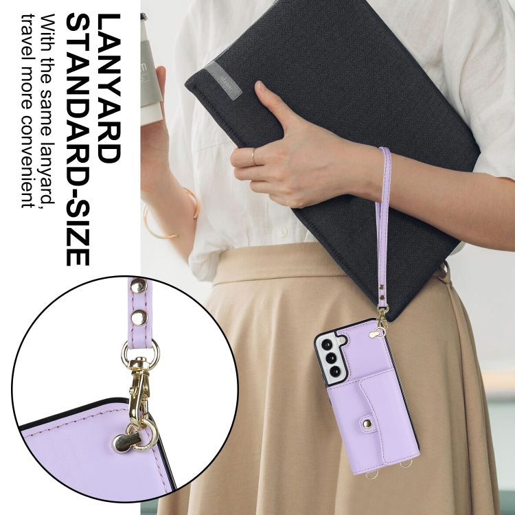 For Samsung Galaxy S22 5G RFID Card Slot Leather Phone Case with Long Lanyard
