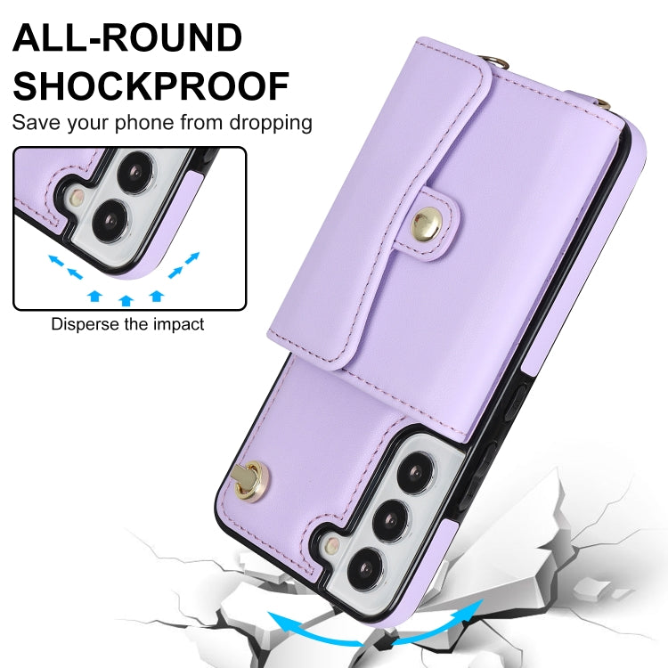 For Samsung Galaxy S22 5G RFID Card Slot Leather Phone Case with Long Lanyard
