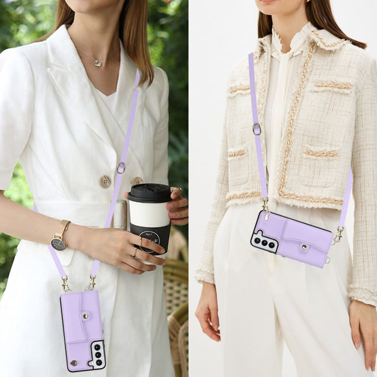 For Samsung Galaxy S22 5G RFID Card Slot Leather Phone Case with Long Lanyard
