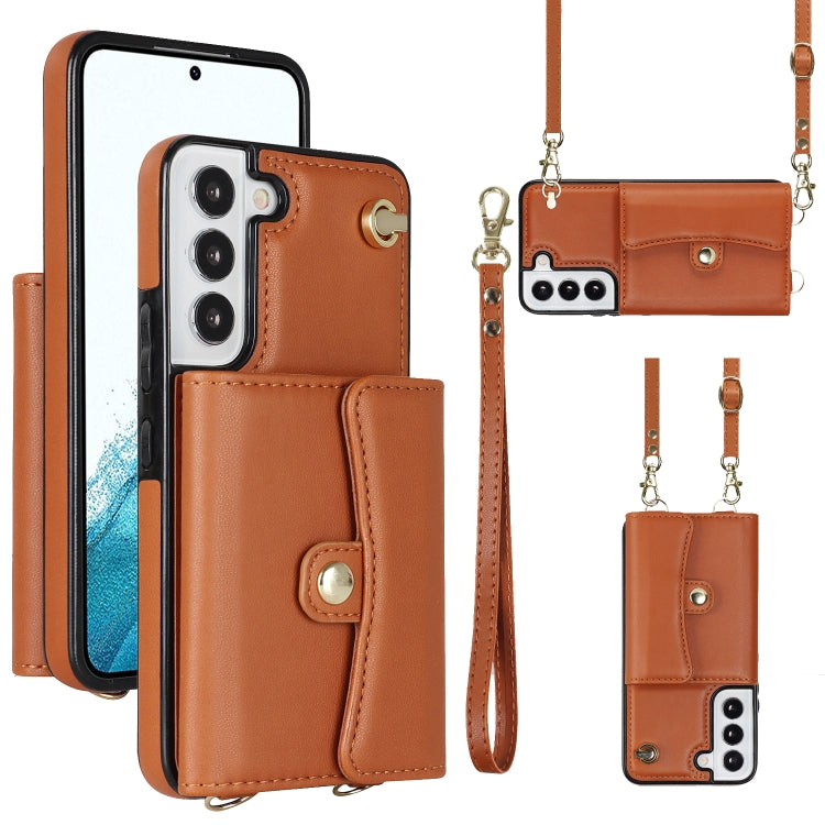 For Samsung Galaxy S22 5G RFID Card Slot Leather Phone Case with Long Lanyard
