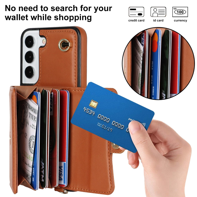 For Samsung Galaxy S22 5G RFID Card Slot Leather Phone Case with Long Lanyard