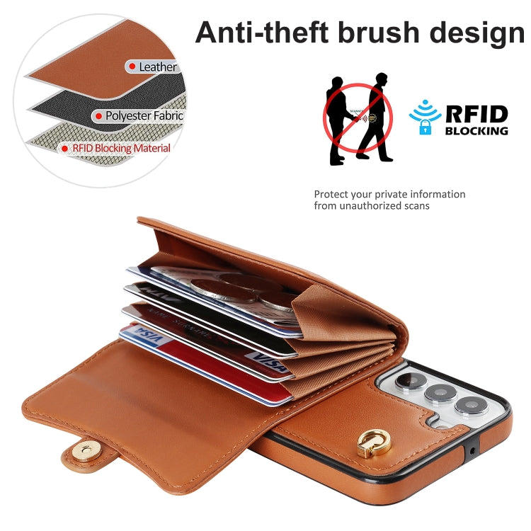 For Samsung Galaxy S22 5G RFID Card Slot Leather Phone Case with Long Lanyard