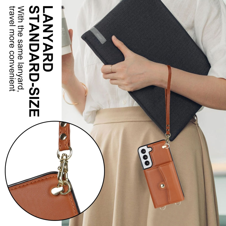 For Samsung Galaxy S22 5G RFID Card Slot Leather Phone Case with Long Lanyard
