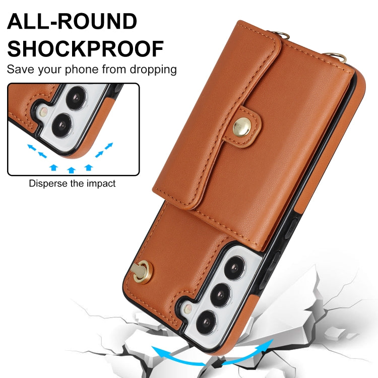 For Samsung Galaxy S22 5G RFID Card Slot Leather Phone Case with Long Lanyard