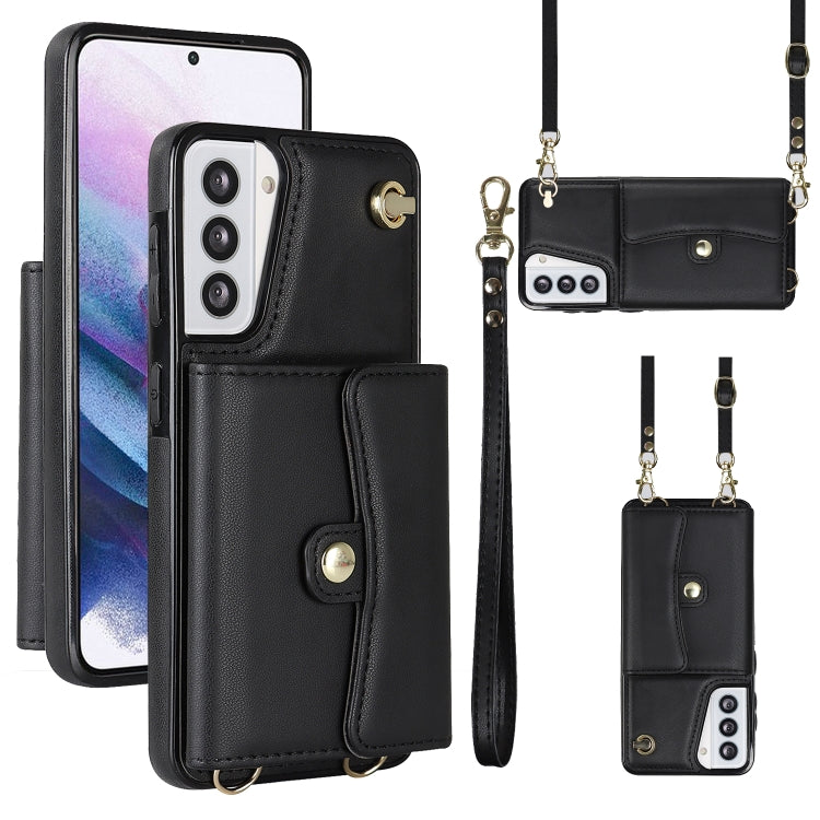 For Samsung Galaxy S21 5G RFID Card Slot Leather Phone Case with Long Lanyard