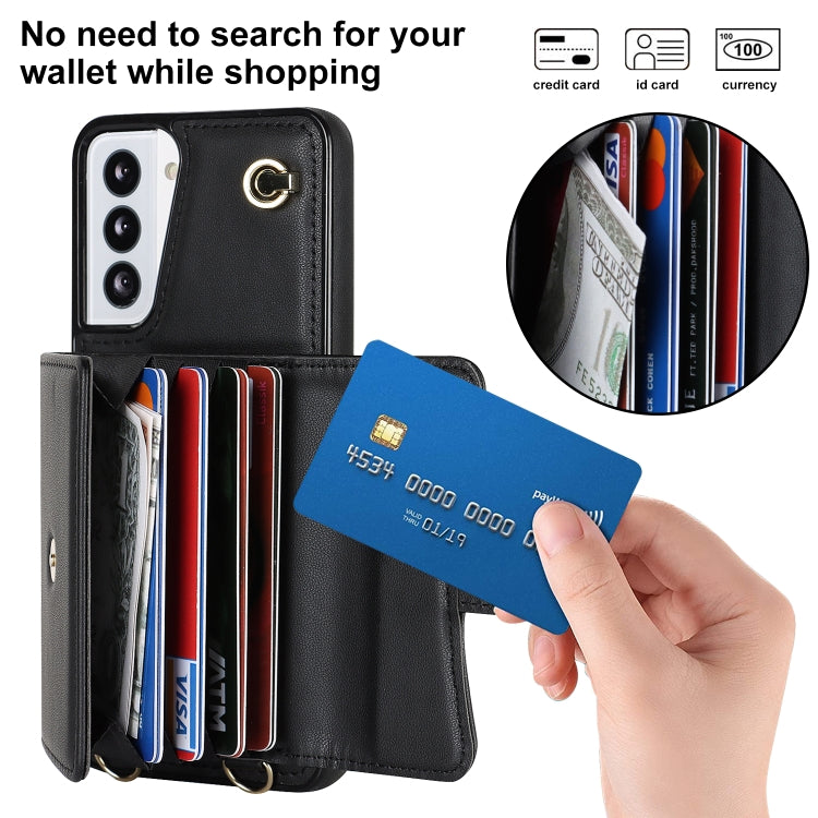 For Samsung Galaxy S21 5G RFID Card Slot Leather Phone Case with Long Lanyard
