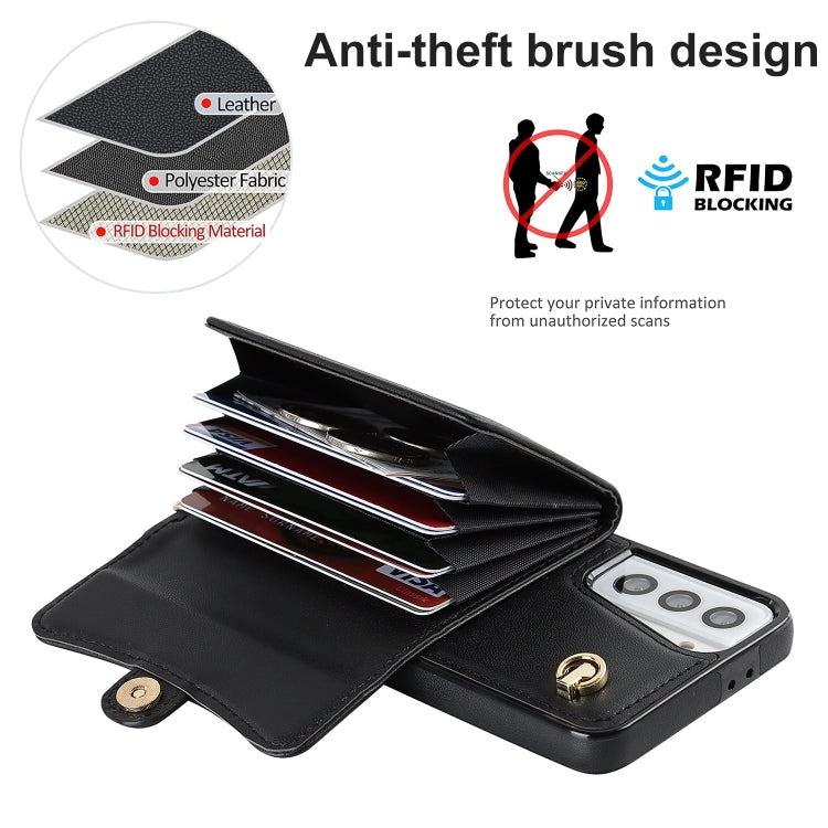 For Samsung Galaxy S21 5G RFID Card Slot Leather Phone Case with Long Lanyard