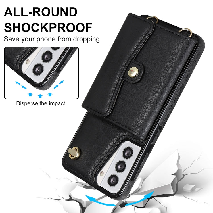 For Samsung Galaxy S21 5G RFID Card Slot Leather Phone Case with Long Lanyard