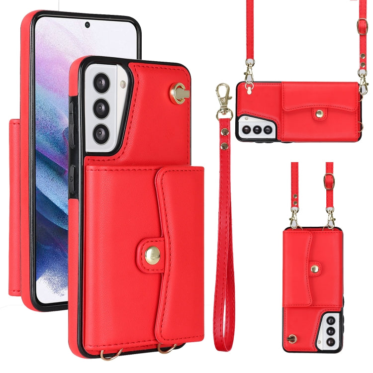 For Samsung Galaxy S21 5G RFID Card Slot Leather Phone Case with Long Lanyard
