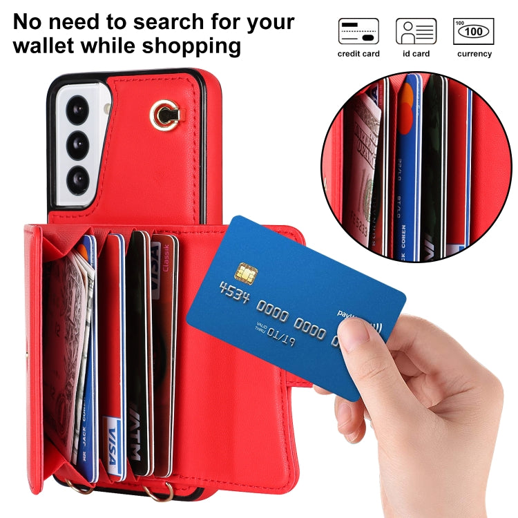 For Samsung Galaxy S21 5G RFID Card Slot Leather Phone Case with Long Lanyard
