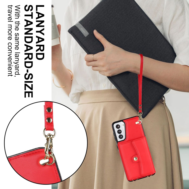 For Samsung Galaxy S21 5G RFID Card Slot Leather Phone Case with Long Lanyard