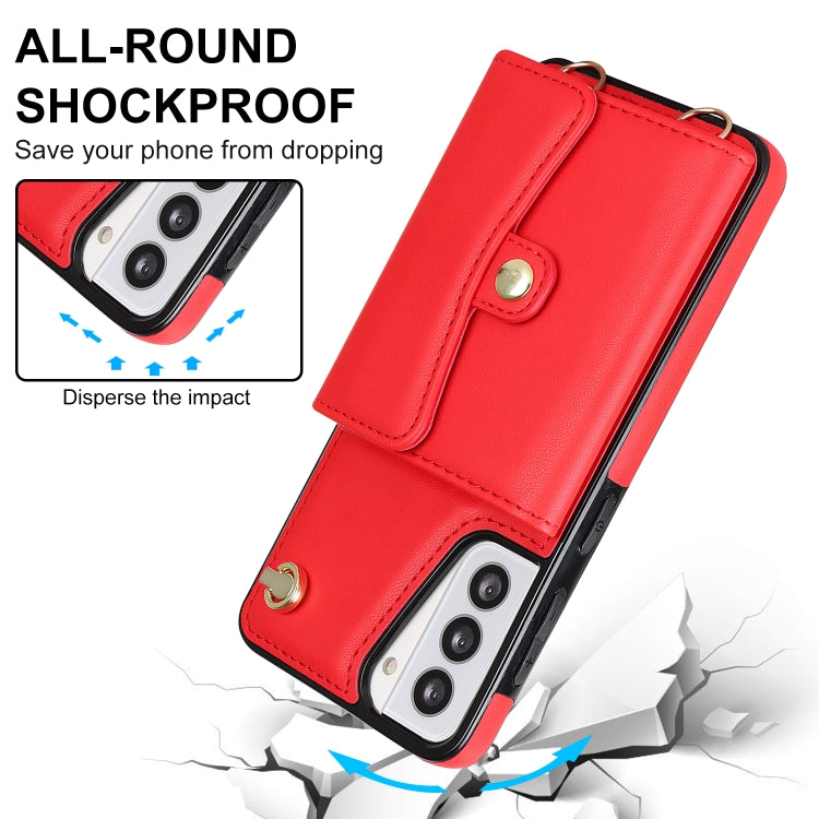 For Samsung Galaxy S21 5G RFID Card Slot Leather Phone Case with Long Lanyard