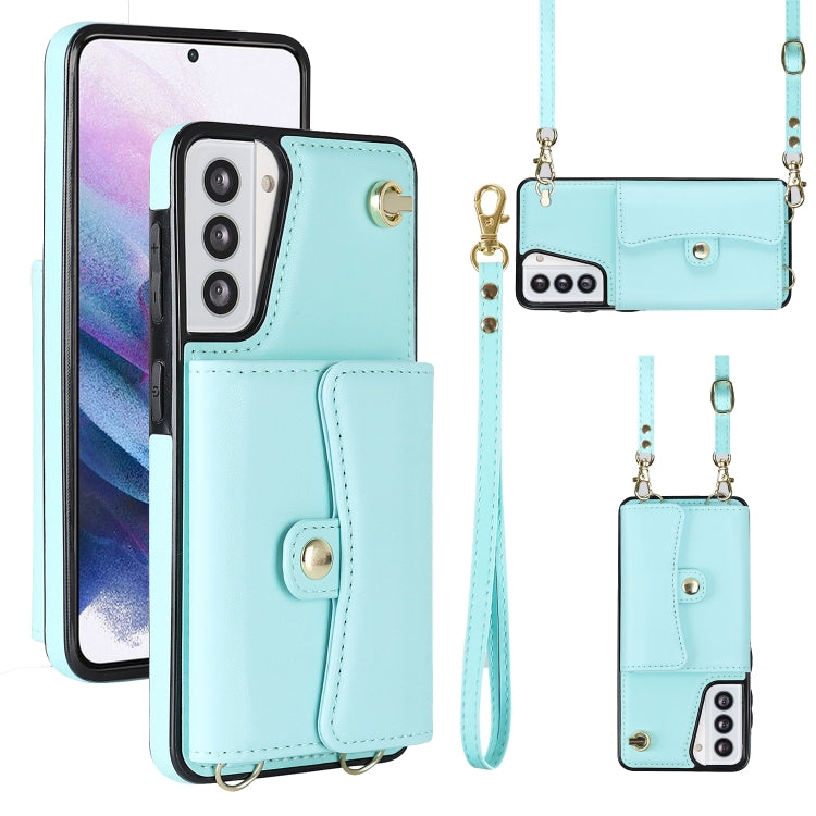 For Samsung Galaxy S21 5G RFID Card Slot Leather Phone Case with Long Lanyard