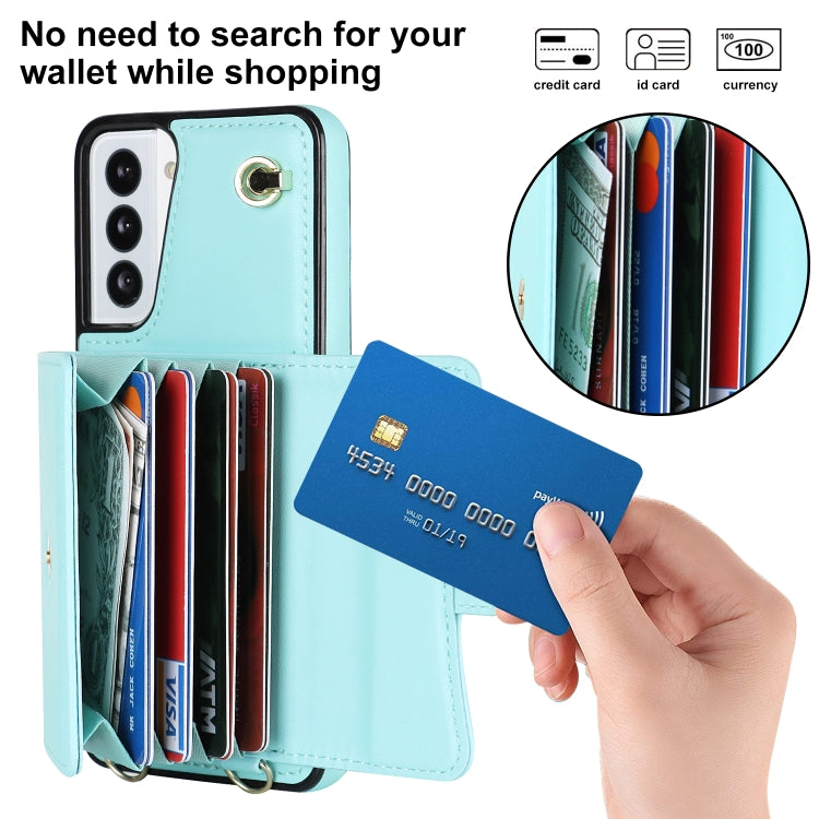 For Samsung Galaxy S21 5G RFID Card Slot Leather Phone Case with Long Lanyard