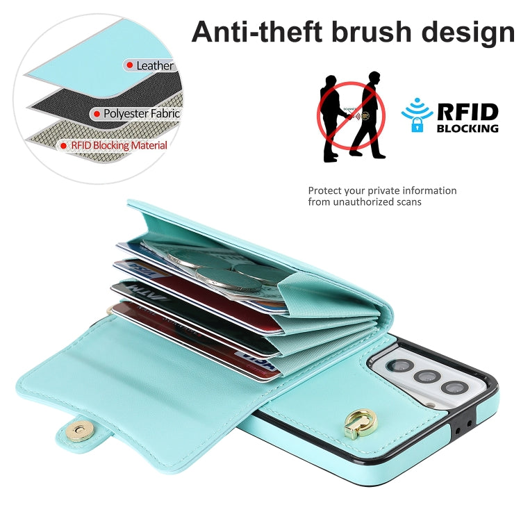 For Samsung Galaxy S21 5G RFID Card Slot Leather Phone Case with Long Lanyard