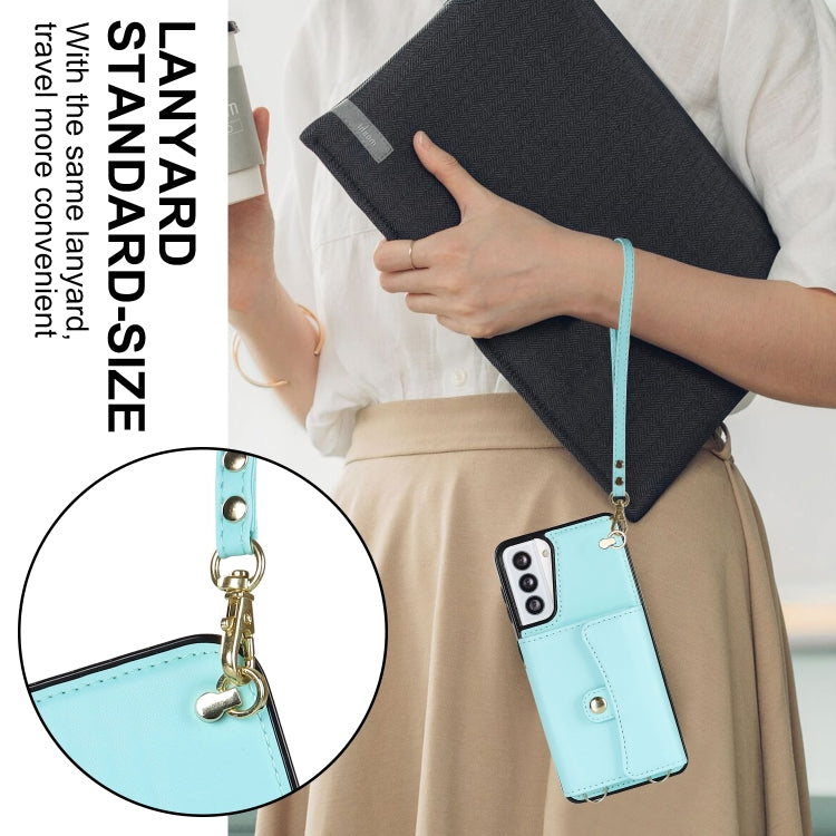 For Samsung Galaxy S21 5G RFID Card Slot Leather Phone Case with Long Lanyard