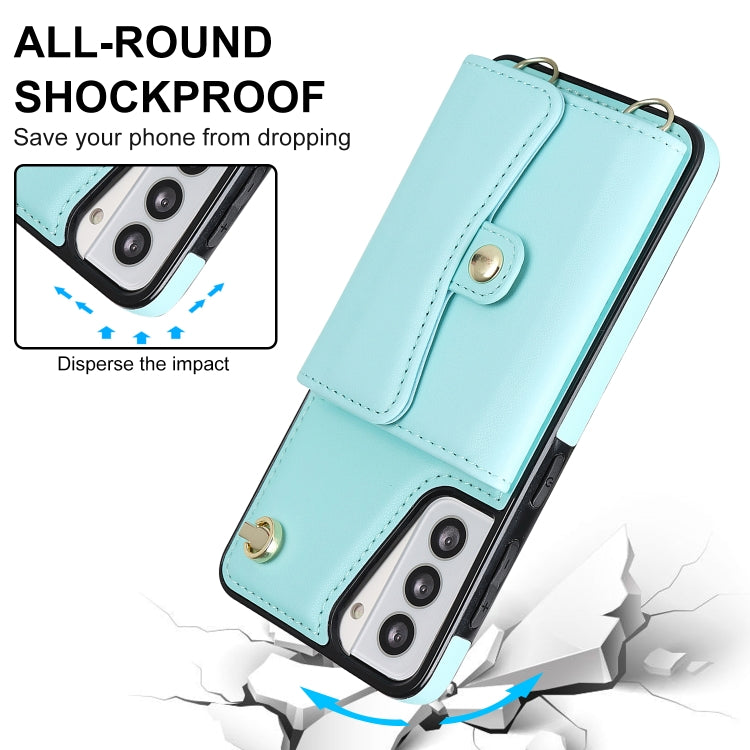 For Samsung Galaxy S21 5G RFID Card Slot Leather Phone Case with Long Lanyard