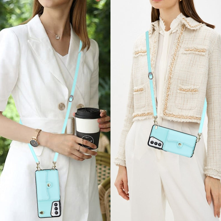 For Samsung Galaxy S21 5G RFID Card Slot Leather Phone Case with Long Lanyard