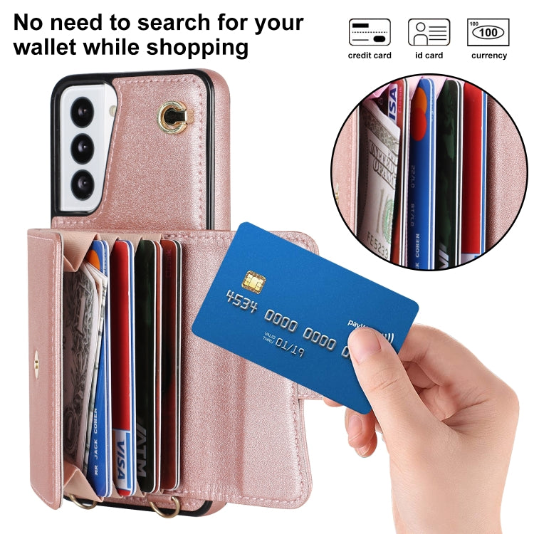 For Samsung Galaxy S21 5G RFID Card Slot Leather Phone Case with Long Lanyard