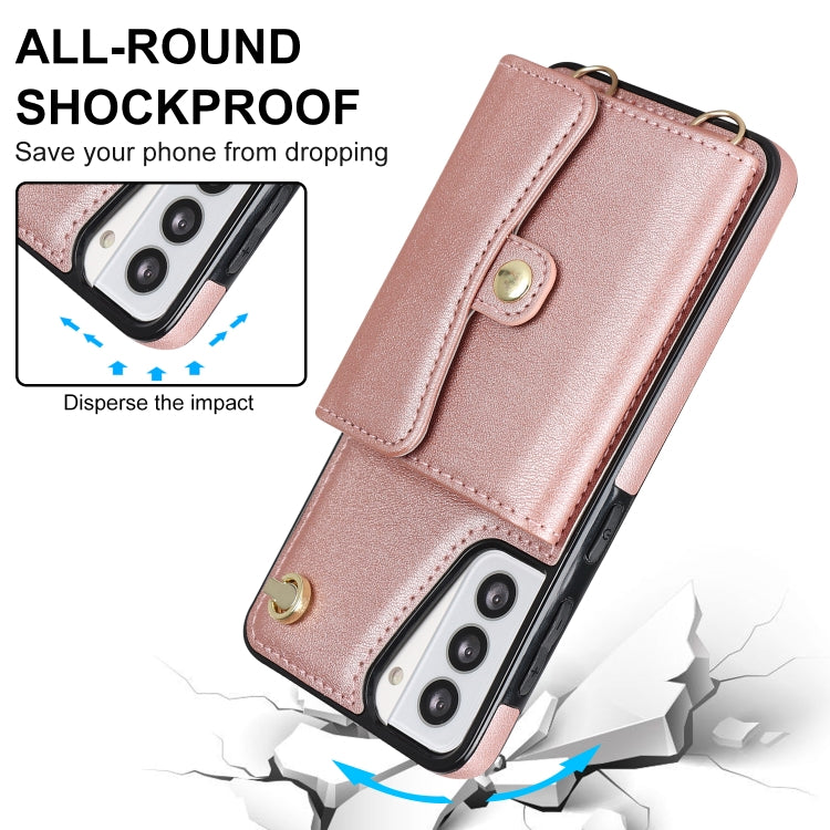 For Samsung Galaxy S21 5G RFID Card Slot Leather Phone Case with Long Lanyard