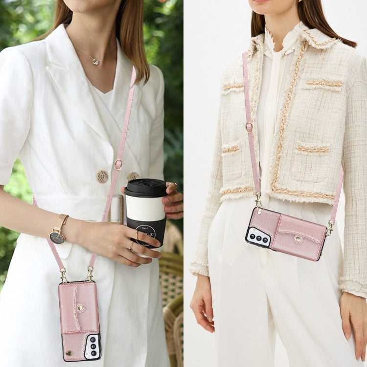 For Samsung Galaxy S21 5G RFID Card Slot Leather Phone Case with Long Lanyard
