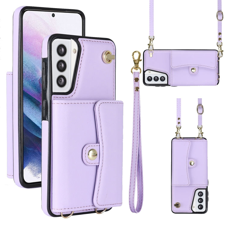 For Samsung Galaxy S21 5G RFID Card Slot Leather Phone Case with Long Lanyard