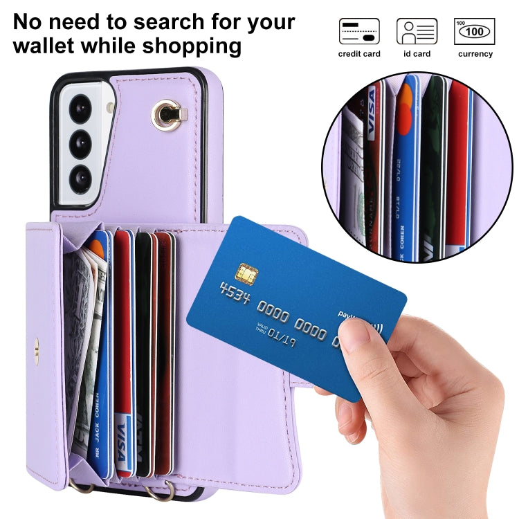 For Samsung Galaxy S21 5G RFID Card Slot Leather Phone Case with Long Lanyard