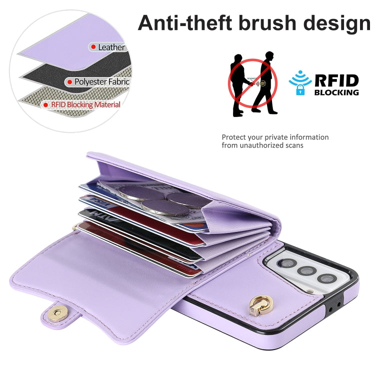 For Samsung Galaxy S21 5G RFID Card Slot Leather Phone Case with Long Lanyard