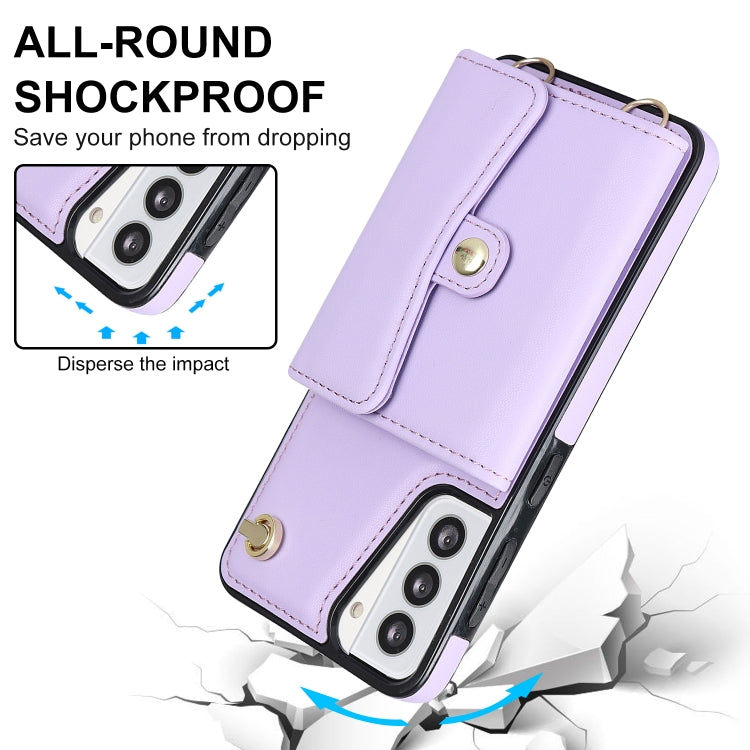For Samsung Galaxy S21 5G RFID Card Slot Leather Phone Case with Long Lanyard