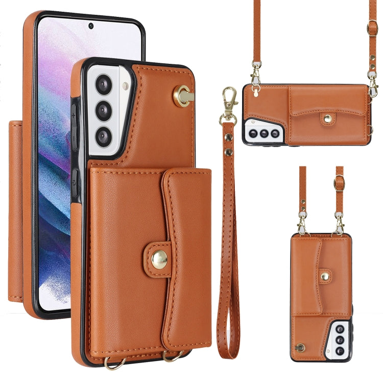 For Samsung Galaxy S21 5G RFID Card Slot Leather Phone Case with Long Lanyard