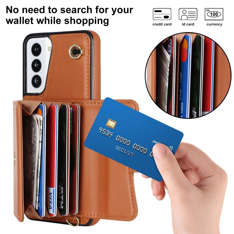 For Samsung Galaxy S21 5G RFID Card Slot Leather Phone Case with Long Lanyard