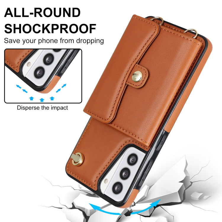 For Samsung Galaxy S21 5G RFID Card Slot Leather Phone Case with Long Lanyard