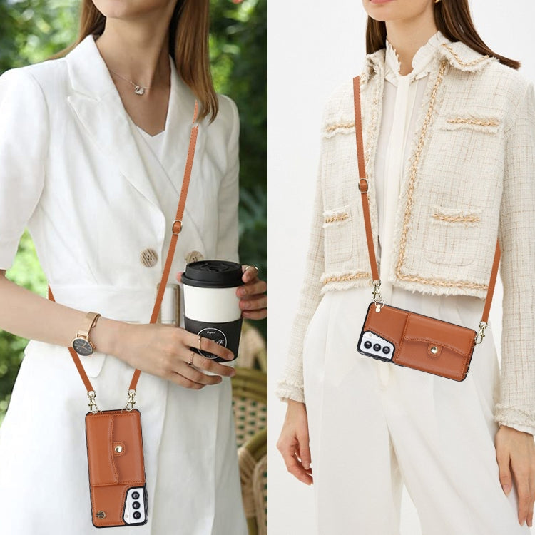 For Samsung Galaxy S21 5G RFID Card Slot Leather Phone Case with Long Lanyard