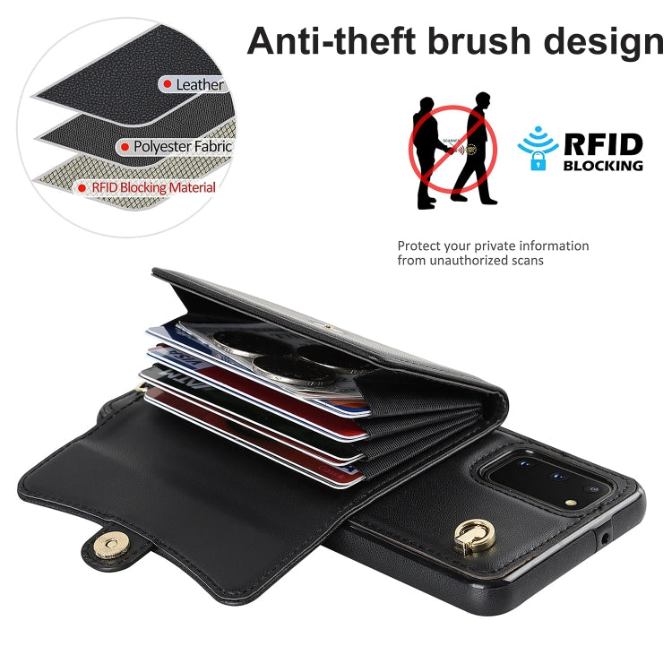 For Samsung Galaxy S20 RFID Card Slot Leather Phone Case with Long Lanyard