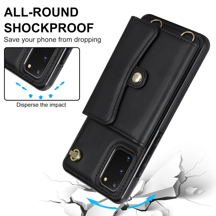 For Samsung Galaxy S20 RFID Card Slot Leather Phone Case with Long Lanyard