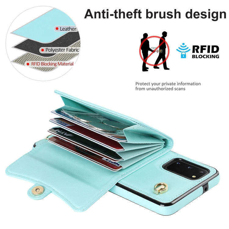 For Samsung Galaxy S20 RFID Card Slot Leather Phone Case with Long Lanyard