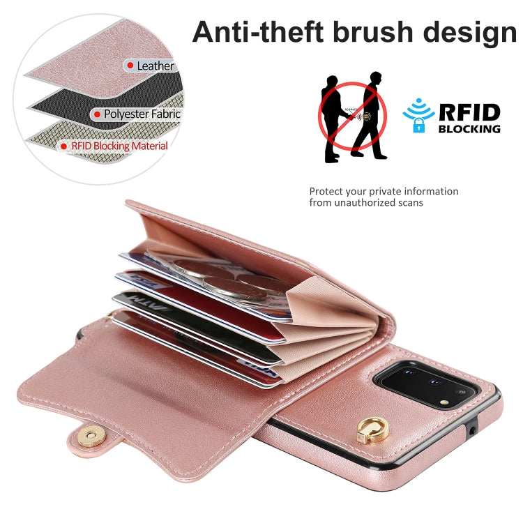 For Samsung Galaxy S20 RFID Card Slot Leather Phone Case with Long Lanyard