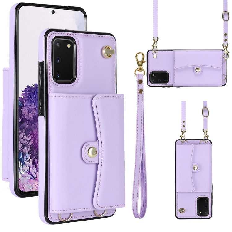 For Samsung Galaxy S20 RFID Card Slot Leather Phone Case with Long Lanyard