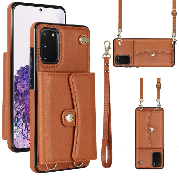 For Samsung Galaxy S20 RFID Card Slot Leather Phone Case with Long Lanyard