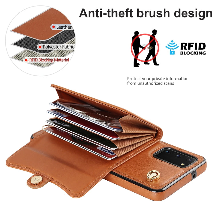 For Samsung Galaxy S20 RFID Card Slot Leather Phone Case with Long Lanyard