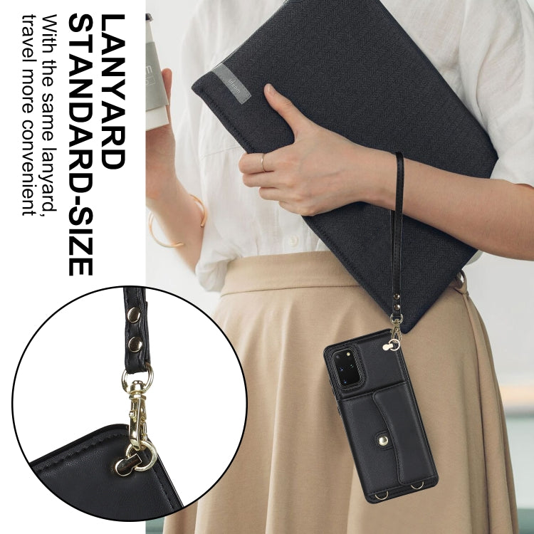 For Samsung Galaxy S20+ RFID Card Slot Leather Phone Case with Long Lanyard