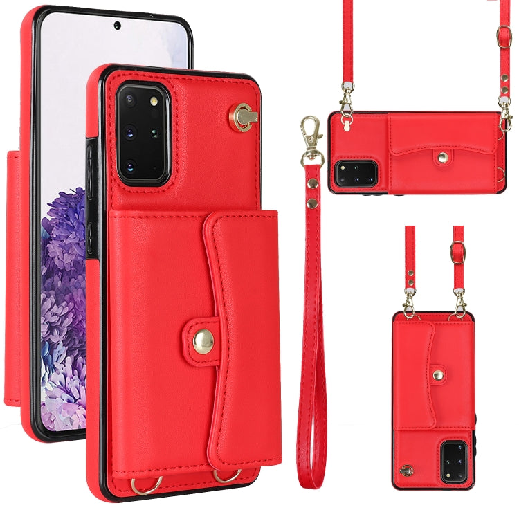 For Samsung Galaxy S20+ RFID Card Slot Leather Phone Case with Long Lanyard