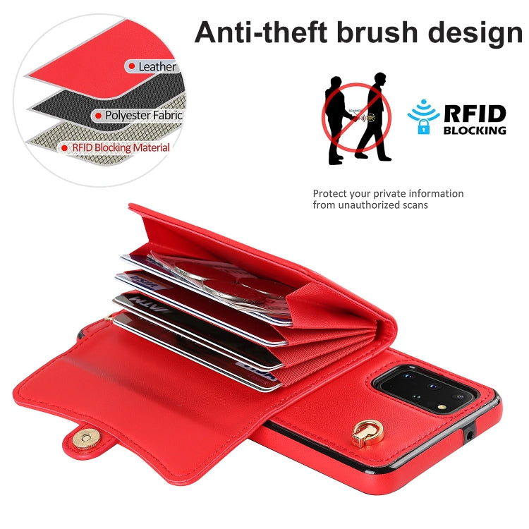 For Samsung Galaxy S20+ RFID Card Slot Leather Phone Case with Long Lanyard