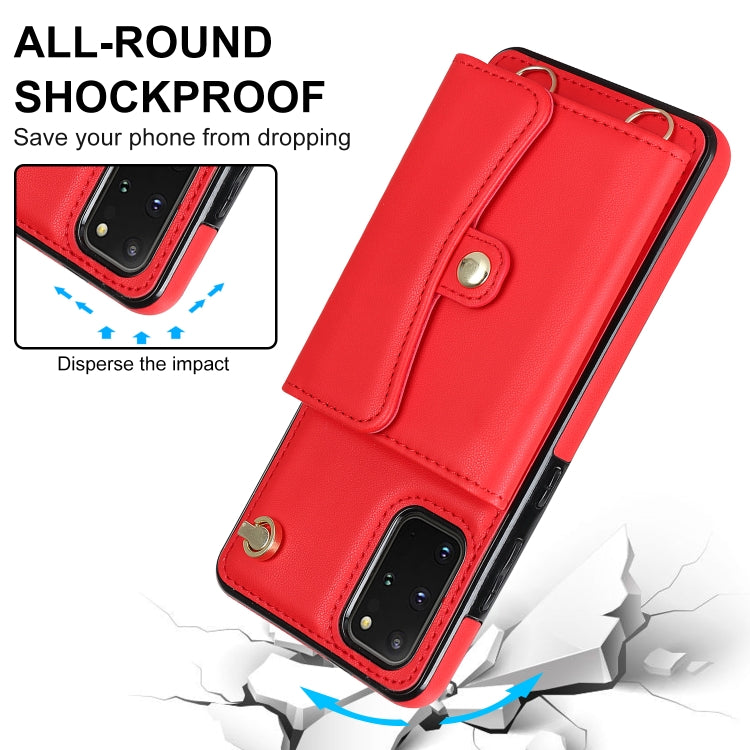 For Samsung Galaxy S20+ RFID Card Slot Leather Phone Case with Long Lanyard