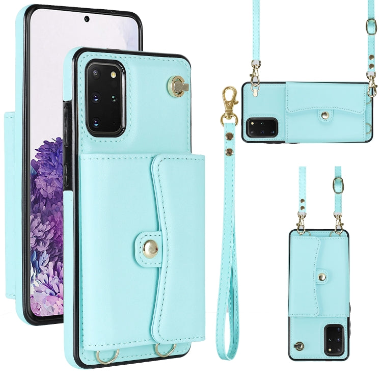 For Samsung Galaxy S20+ RFID Card Slot Leather Phone Case with Long Lanyard
