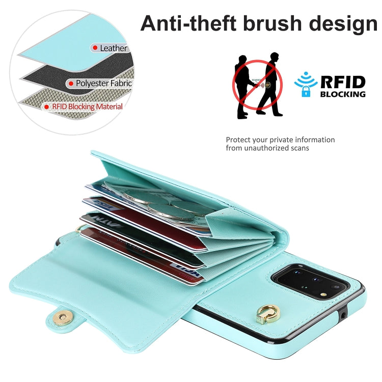 For Samsung Galaxy S20+ RFID Card Slot Leather Phone Case with Long Lanyard