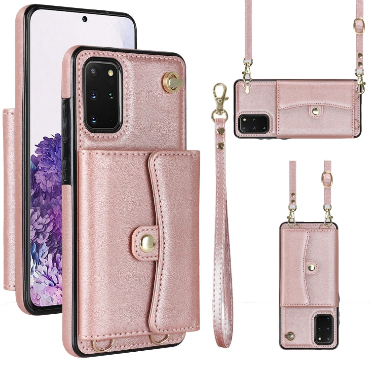 For Samsung Galaxy S20+ RFID Card Slot Leather Phone Case with Long Lanyard